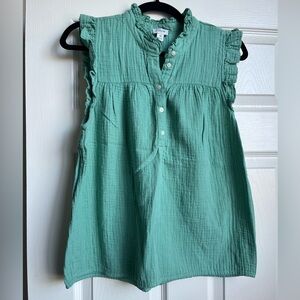 Jcrew Factory Gauze smocked ruffleneck top